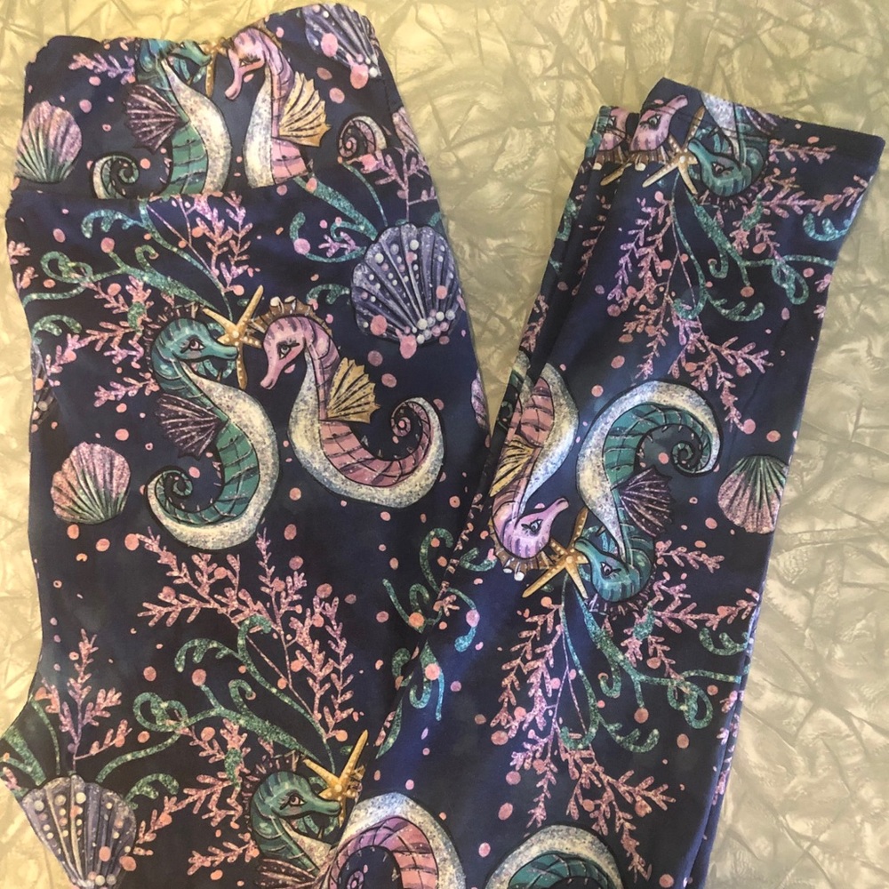Soft leggings w/yoga band w/seahorse pattern